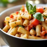 Mediterrane Hülsenfrüchte-Pasta mit geröstetem Gemüse