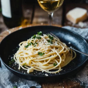 Spaghetti Aglio e Olio mit Weißwein, Sahne