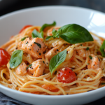 Spaghetti mit Lachs und Tomaten-Sahne-Käse-Sauce