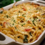Fettuccine-Auflauf mit cremiger Tomatensauce und Käse