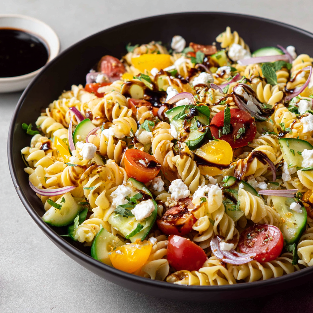 Rezept: Aromatischer mediterraner Nudelsalat mit fein abgestimmtem ... Rezept: Aromatischer mediterraner Nudelsalat mit fein abgestimmtem ...