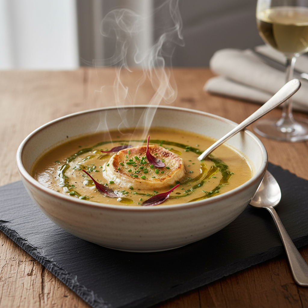 Rezept: Cremige Chicorée Suppe mit würzigem Camembert Rezept: Cremige Chicorée Suppe mit würzigem Camembert