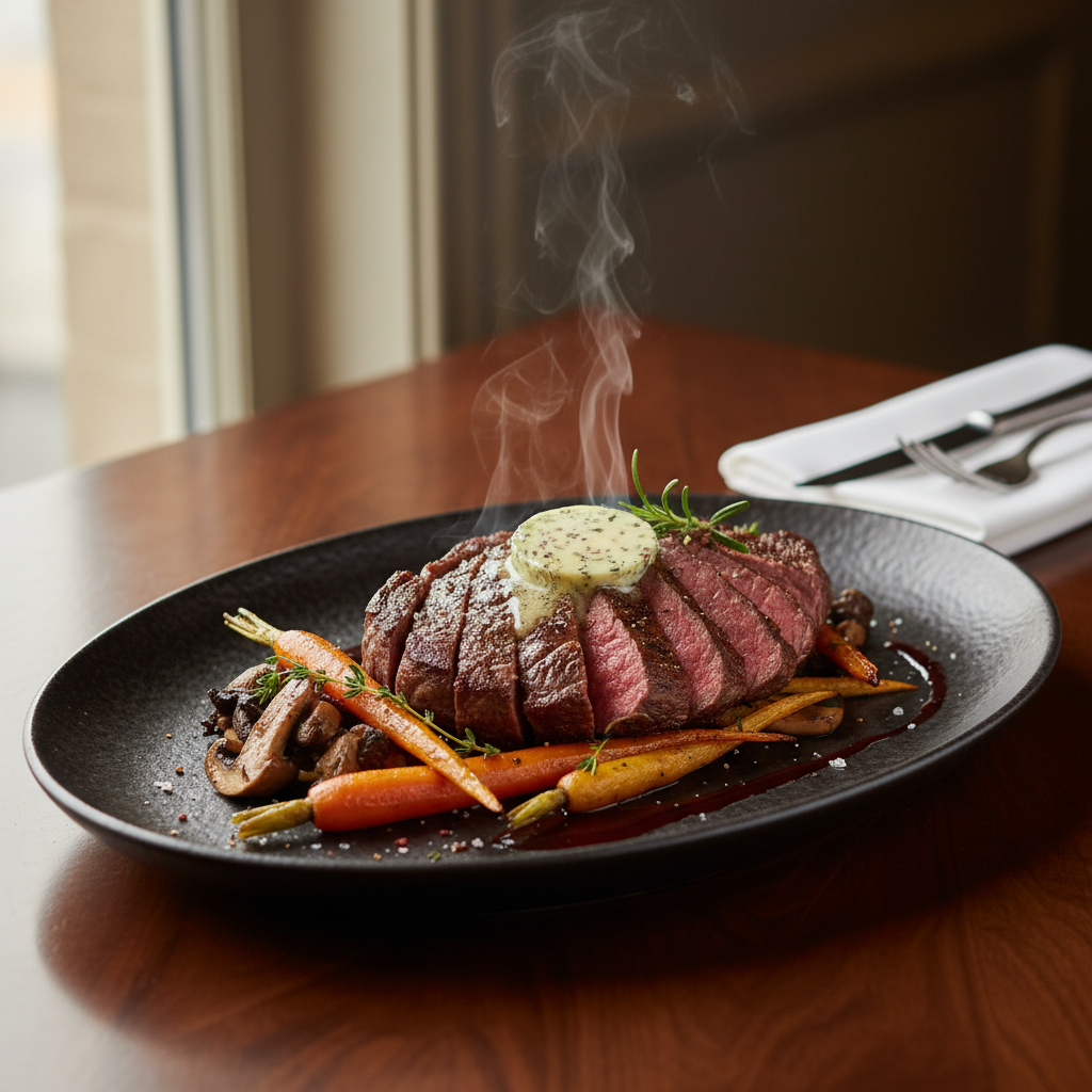 Rezept: Ribeye Steak butterzart gebraten mit Rosmarin Thymian Butter