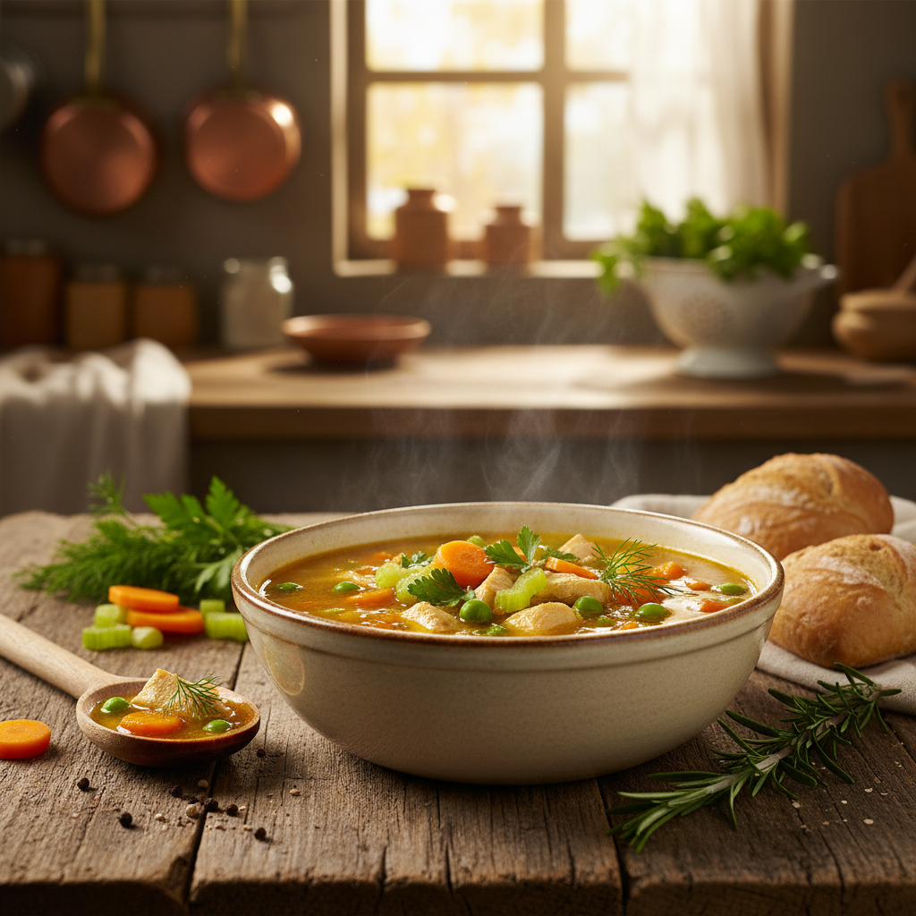 Rezept: Wärmende Hühnersuppe mit Gemüse und Kräutern