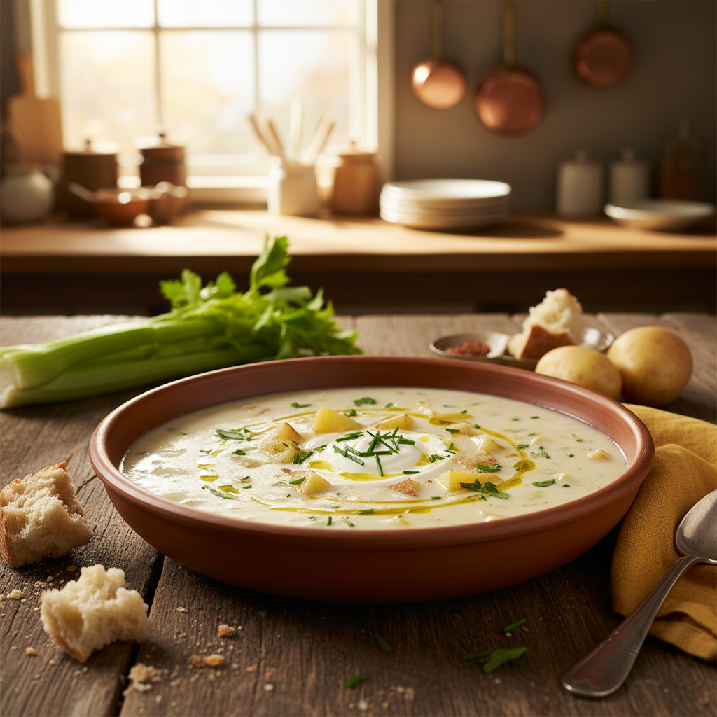 Rezept: Cremige Staudensellerie Suppe mit Kartoffeln Rezept: Cremige Staudensellerie Suppe mit Kartoffeln