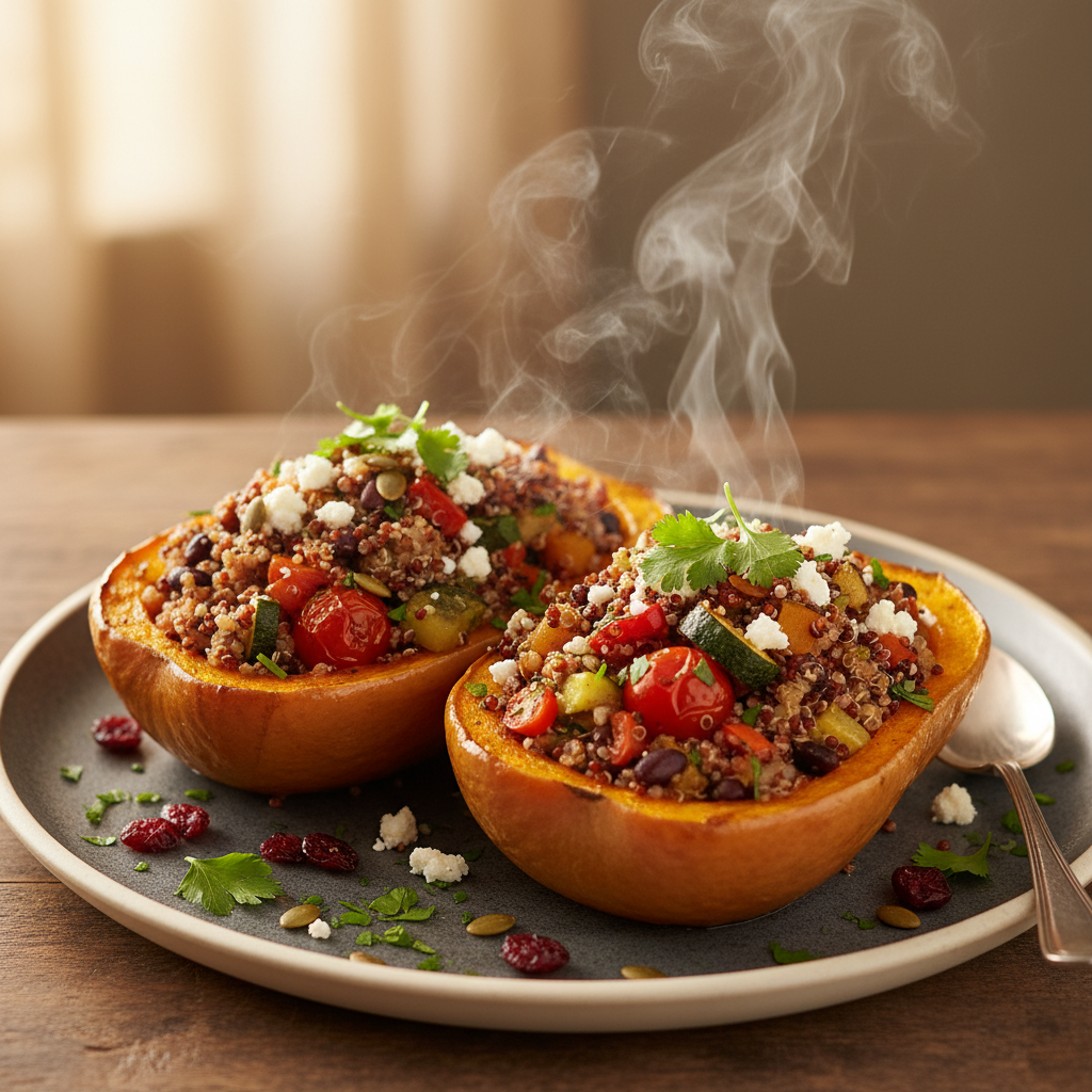 Rezept: Würziger Butternut-Kürbis mit aromatischer Quinoa-Füllung