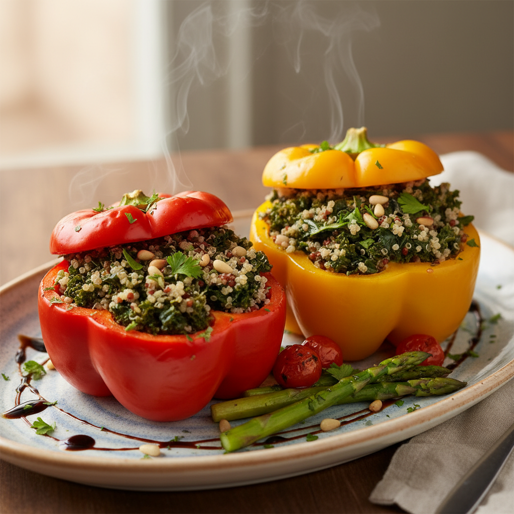 Rezept: Herzhaft gefüllte Paprika mit Quinoa und Grünkohl