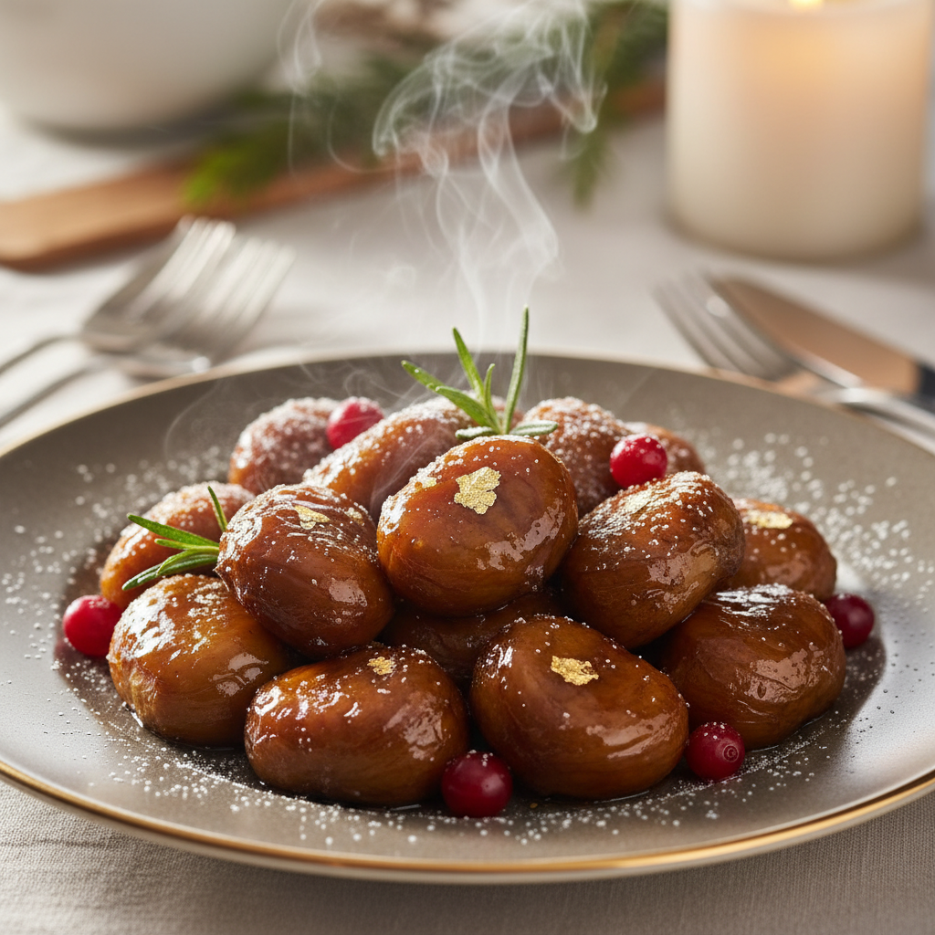 Rezept: Glasierte Maronen karamellisiert mit Honig und Rosmarin