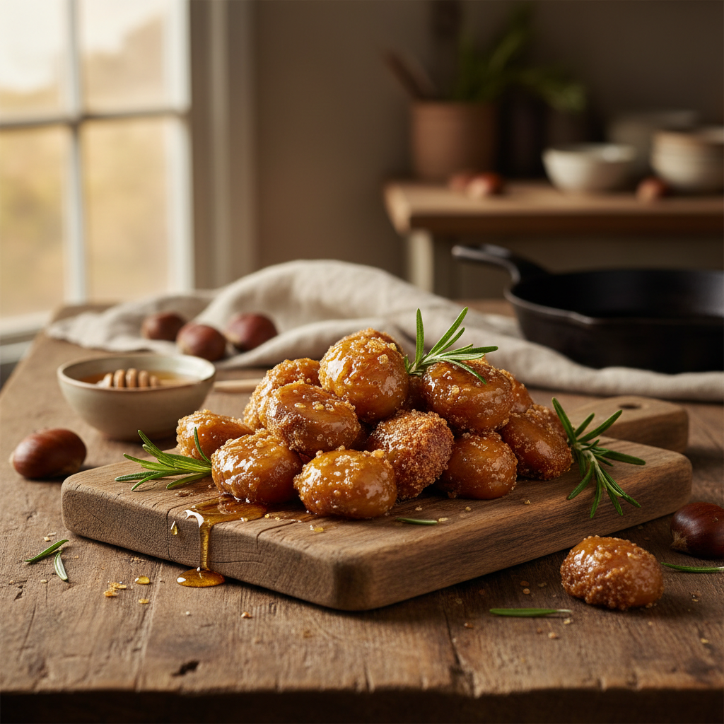 Rezept: Glasierte Maronen karamellisiert mit Honig und Rosmarin