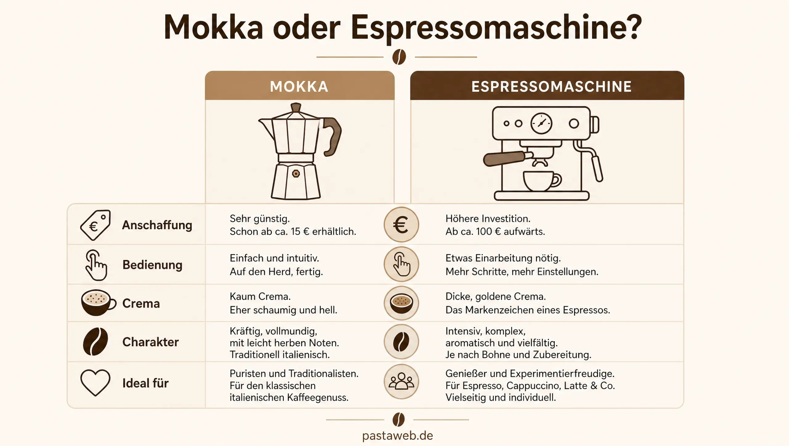 Infografik: Mokkakanne und Espressomaschine im Vergleich